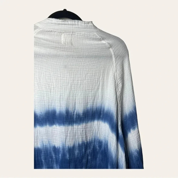 1067. FANTASTIC FAWN TAKE IT EASY BLUE TIE DUE BUTTON DOWN TOP SIZE LARGE OVER - Picture 8 of 11